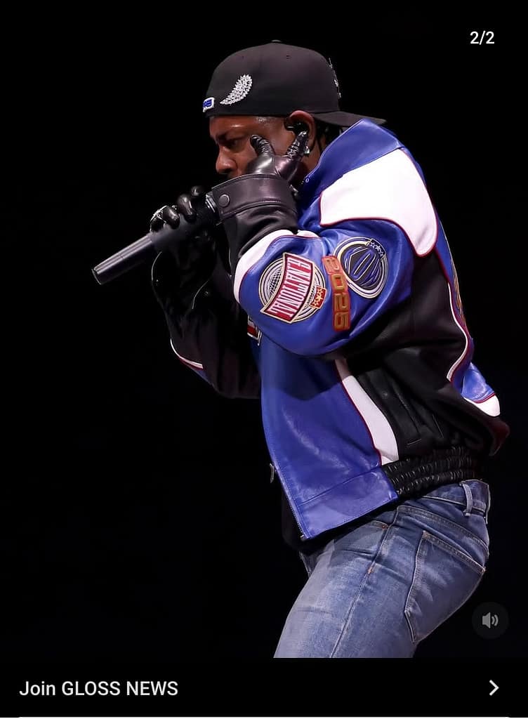 Kendrick Lamar performancing not like us at the superbowl half time show
