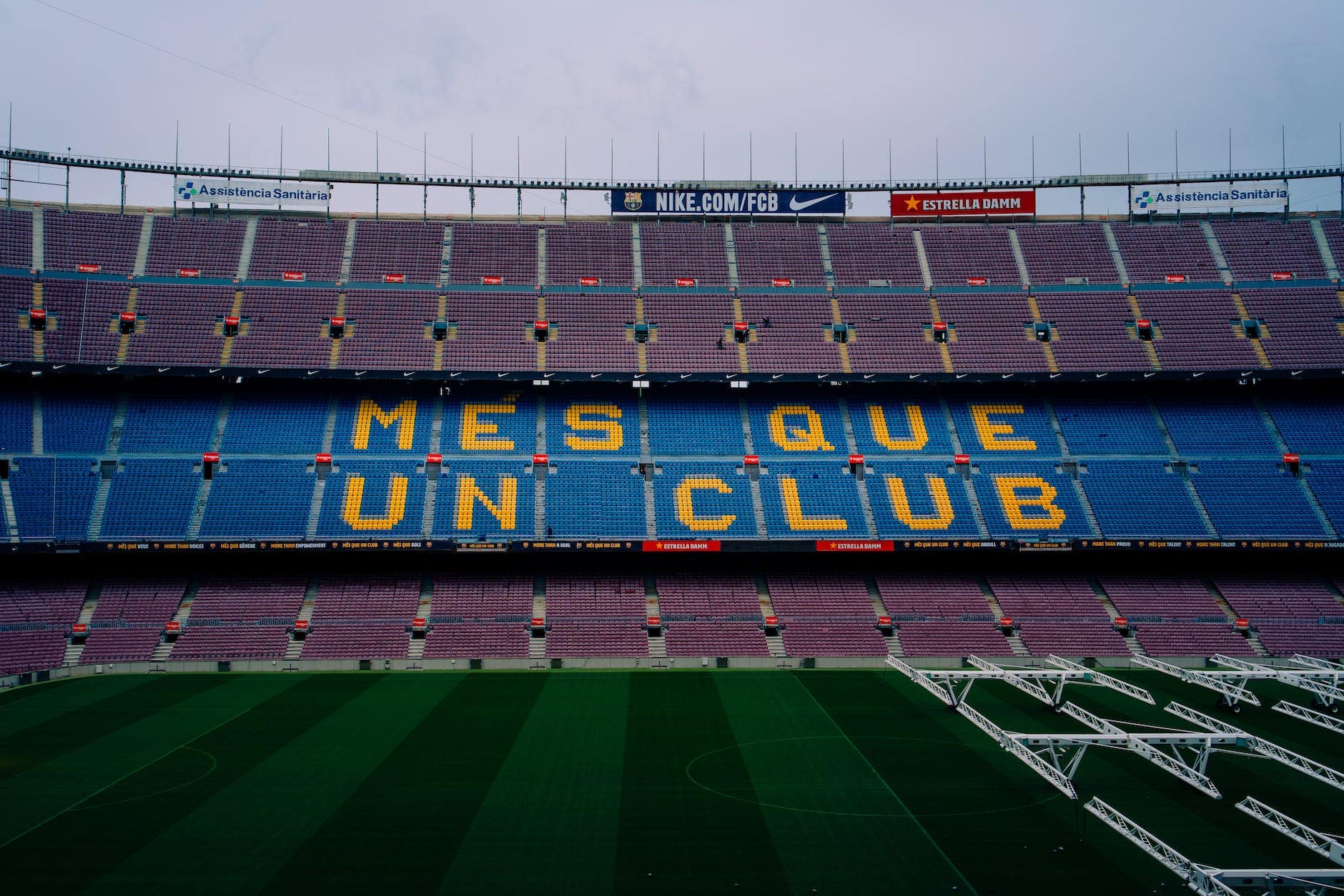 FC Barcelona green and red stadium under white sky
