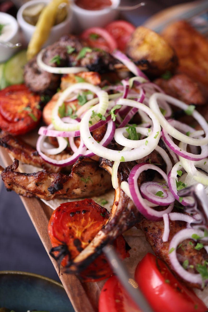 a platter with meat prep for Isi Ewu