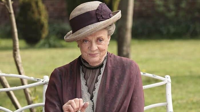 actress Dame Maggie Smith in character as Violet Crawley, the Dowager Countess of Grantham, from the television series and films Downton Abbey.